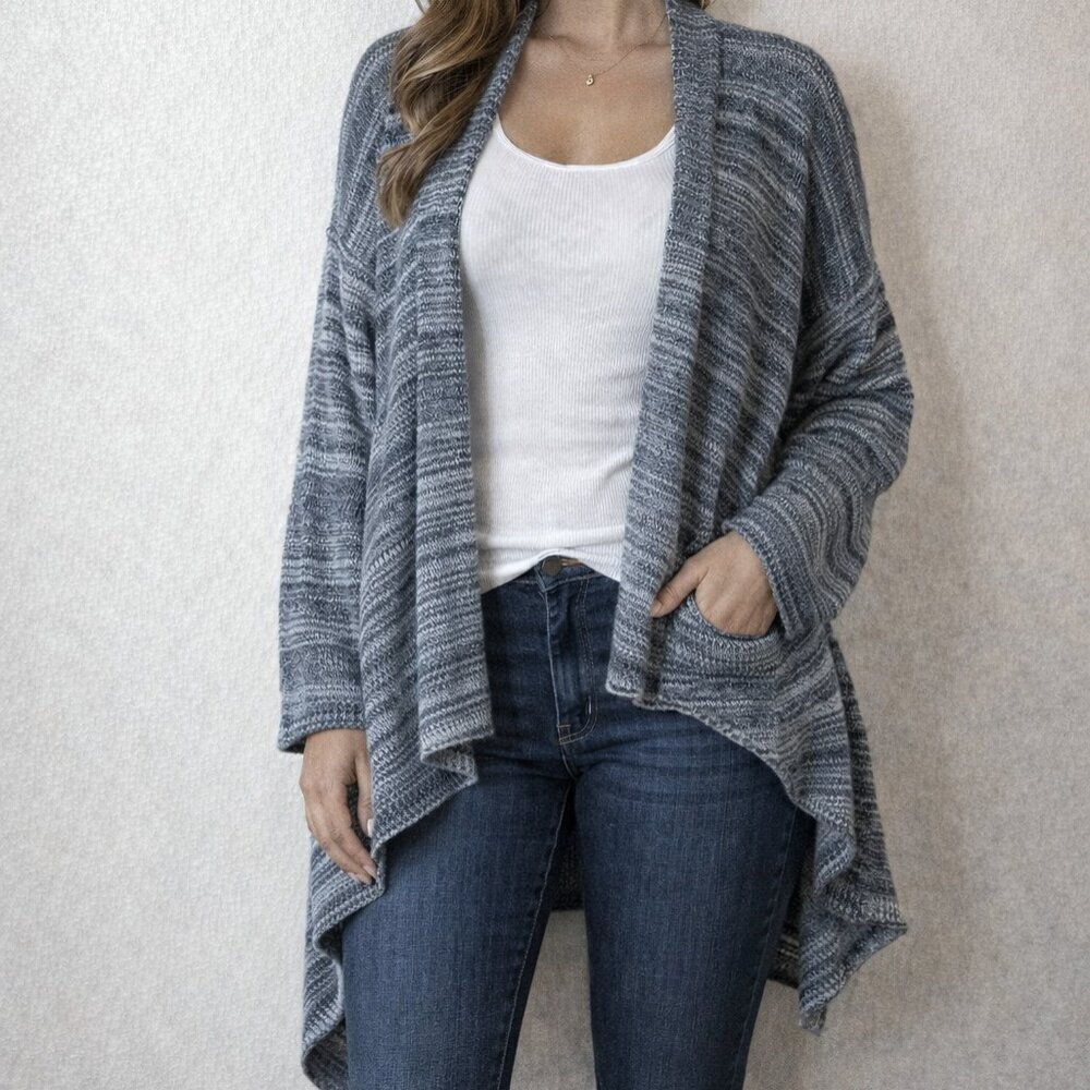 Eddie Bauer, size 2XL, 100% cotton blue cardigan, knit texture, draped front